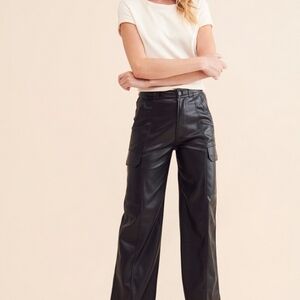 Black Faux Leather Wide-Leg Pants